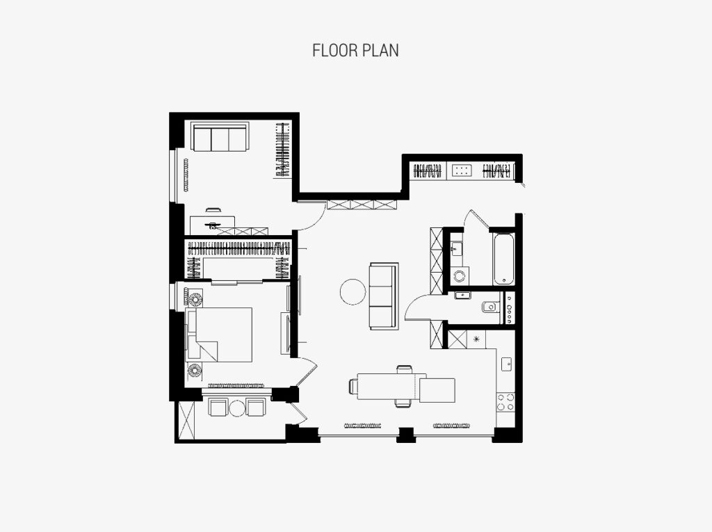 Floor Plan For Modern Industrial Loft With Home Office And Open Concept