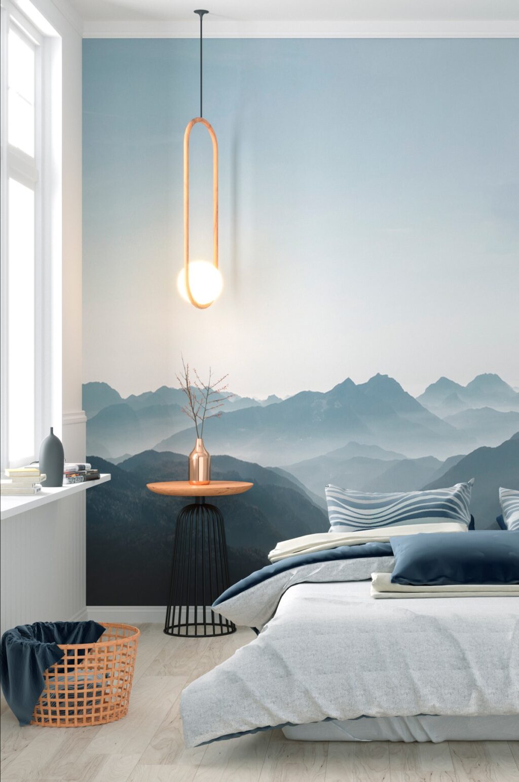 Bedroom Mountain Mural Interior Design Ideas