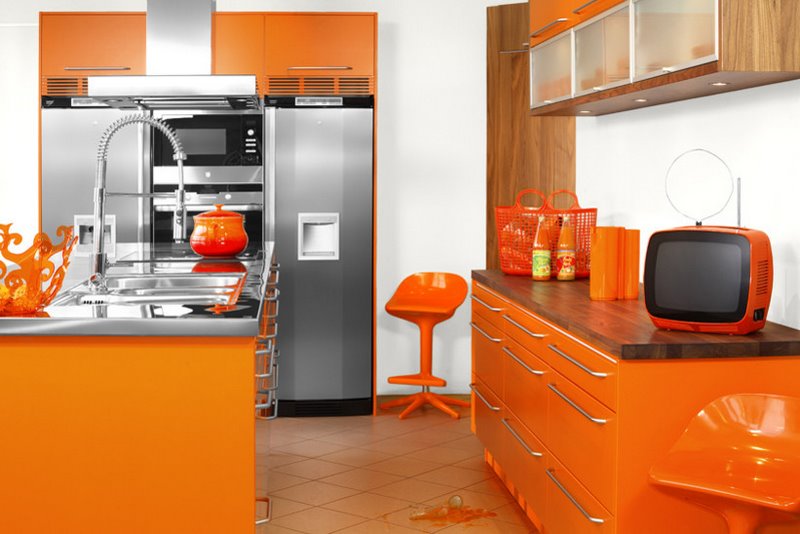 Modern Interior Orange Kitchen Illustration Household Stock