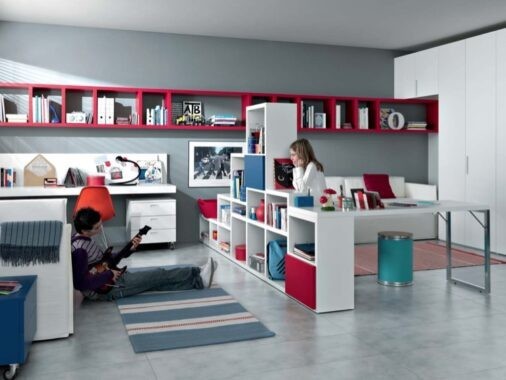 red white blue Contemporary Teenagers Room