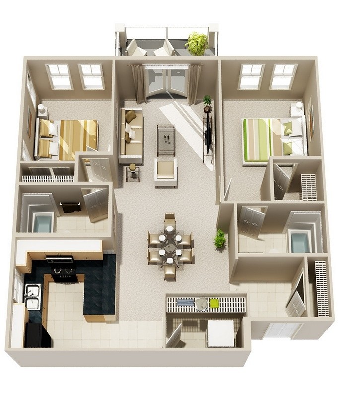 2 Bedroom Apartment House Plans