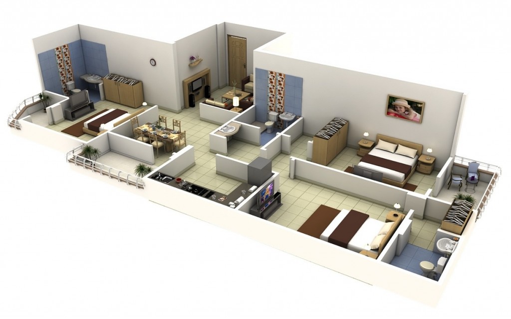 3 bedroom 3d floorplans | Interior Design Ideas