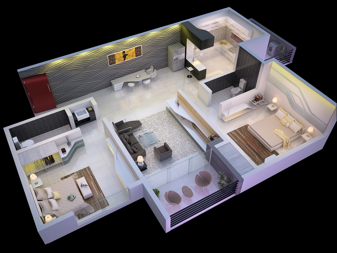 3d 2 Bedroom Apartment Floor Plans