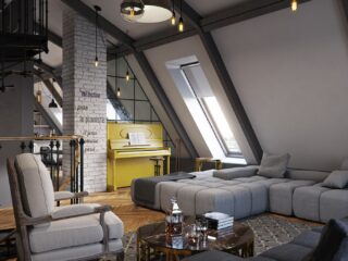 Three Dark Colored Loft Apartments with Exposed Brick Walls