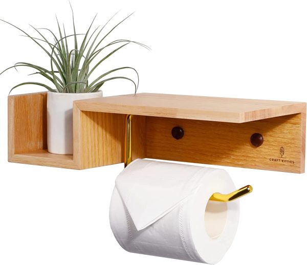 Wood Toilet Paper Holder Toilet Paper Shelf Wood Holder for Toilet Paper  Honeycomb (Black)