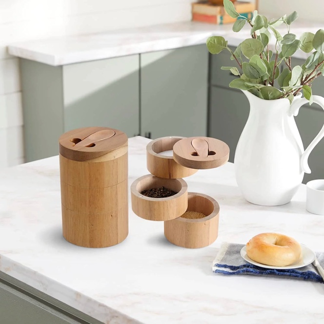 Wooden Salt And Pepper Storage With Spoon | Interior Design Ideas