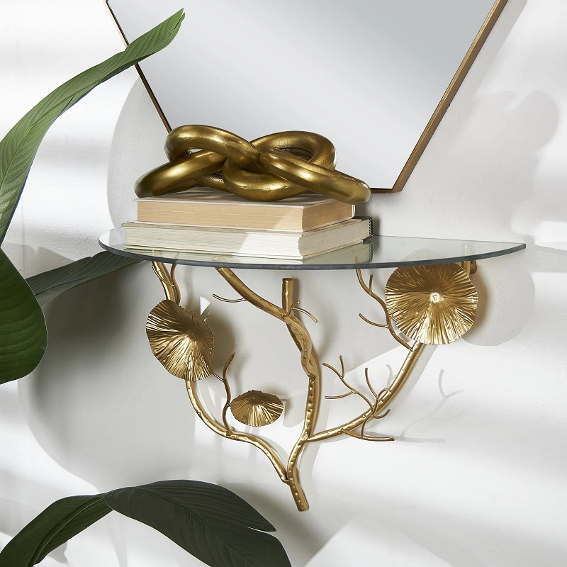 Floral glass accent shelf