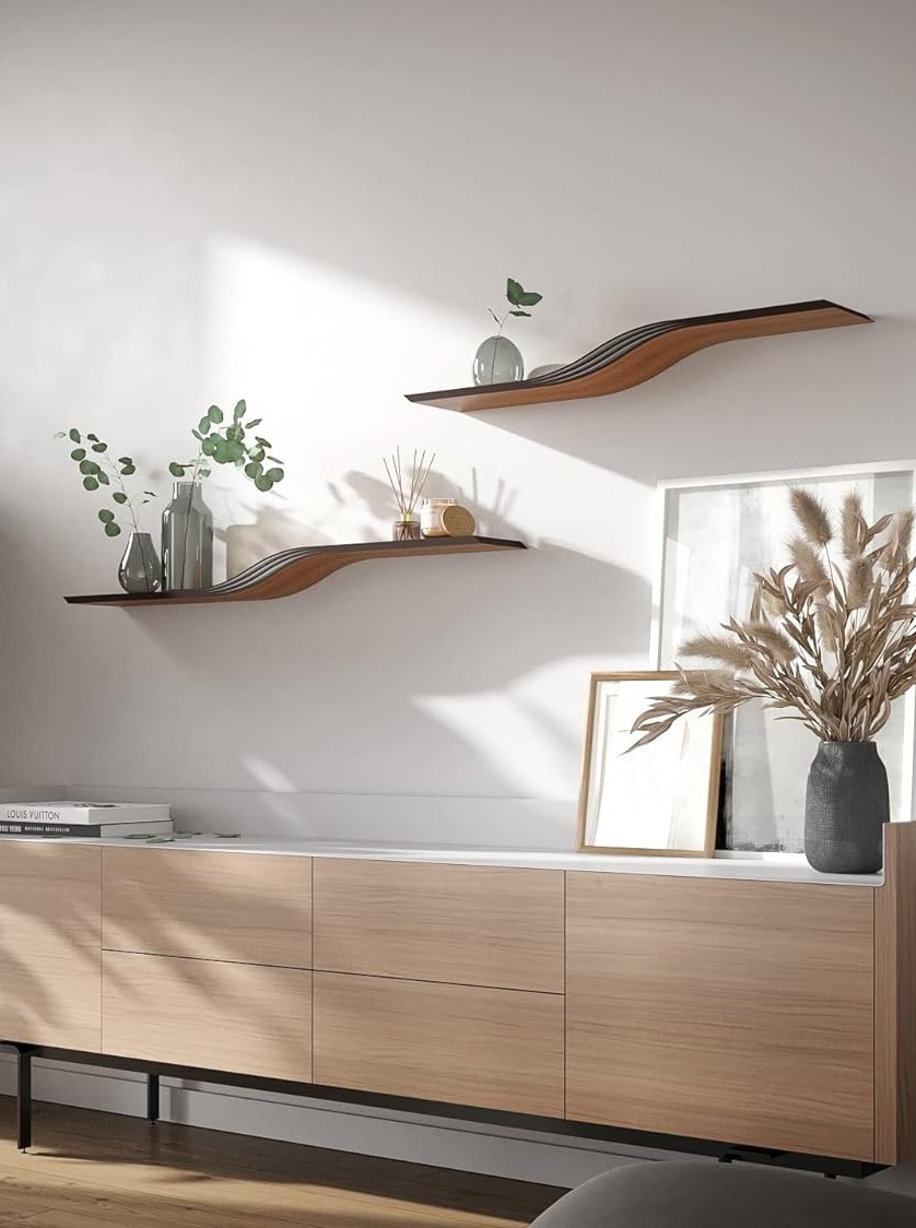 Wavy modern wood shelves