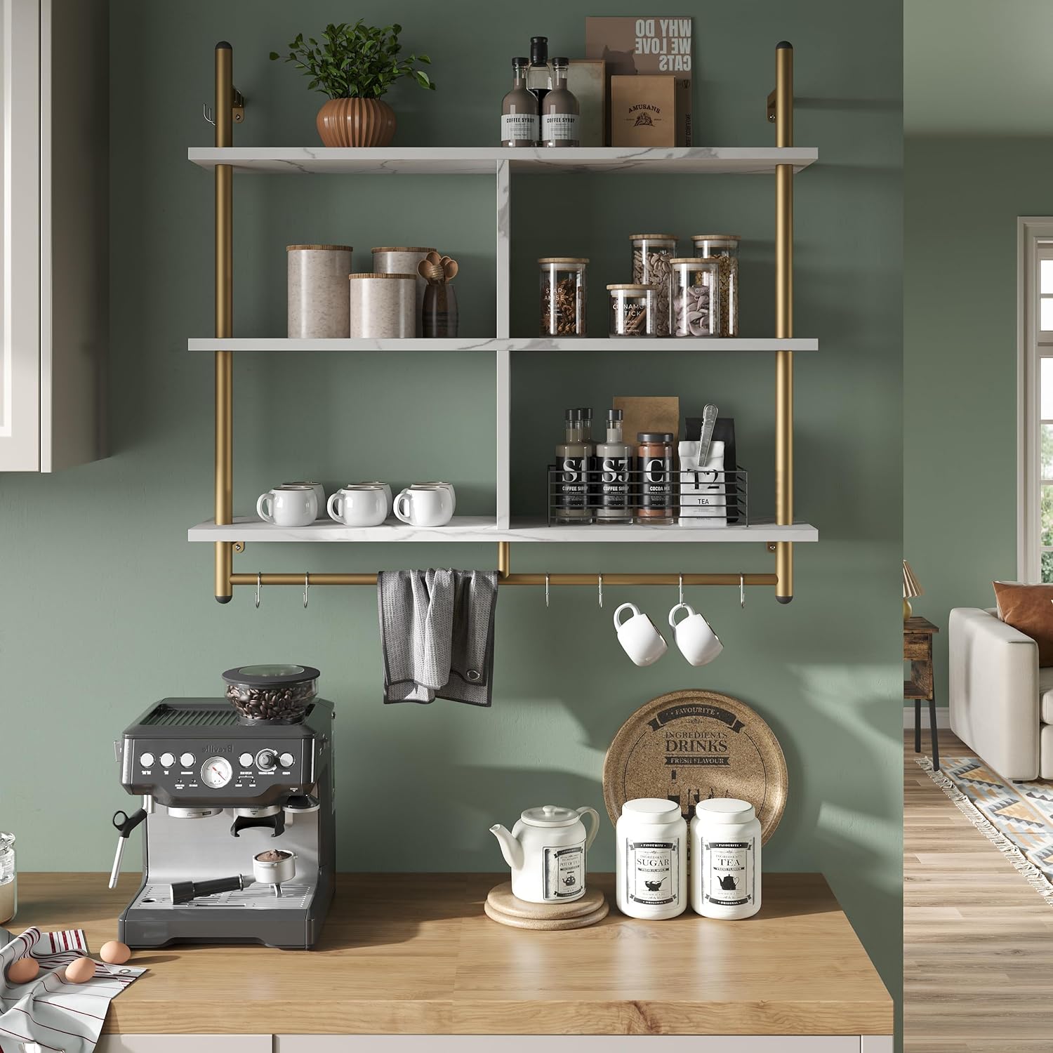 Three tier kitchen shelves