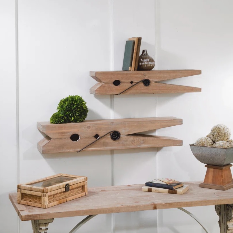 Oversized clothespin shelves