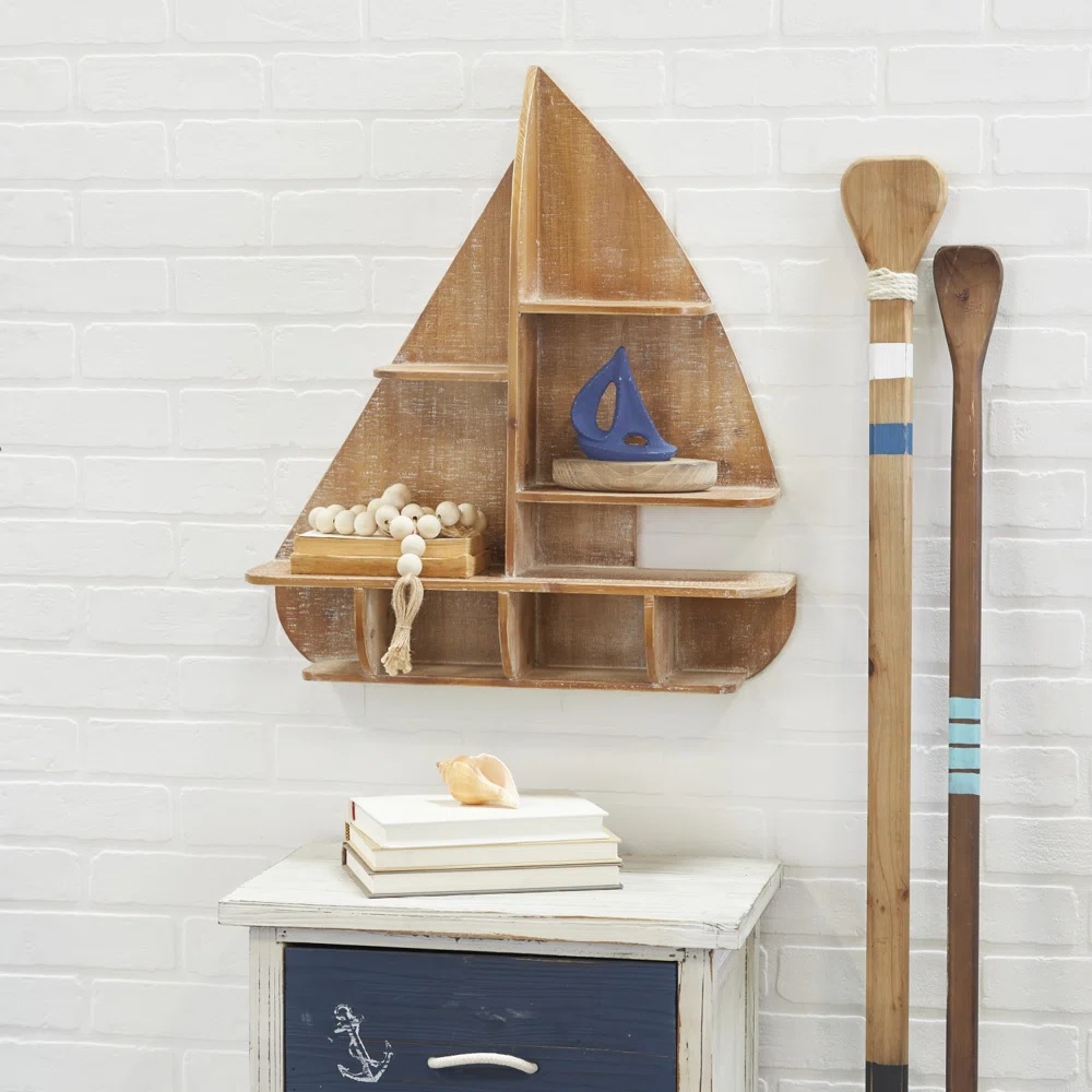 Wooden sailboat shelf