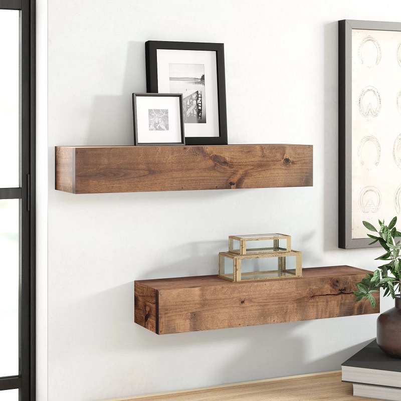 Two thick wood shelves