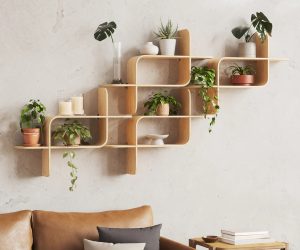 A large arrangement of floating wood shelves