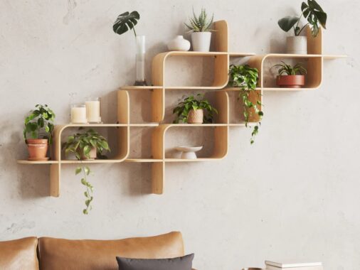 A large arrangement of floating wood shelves