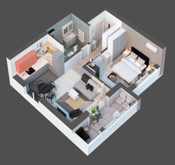 Top down architectural diagram 40sqm apartment | Interior Design Ideas