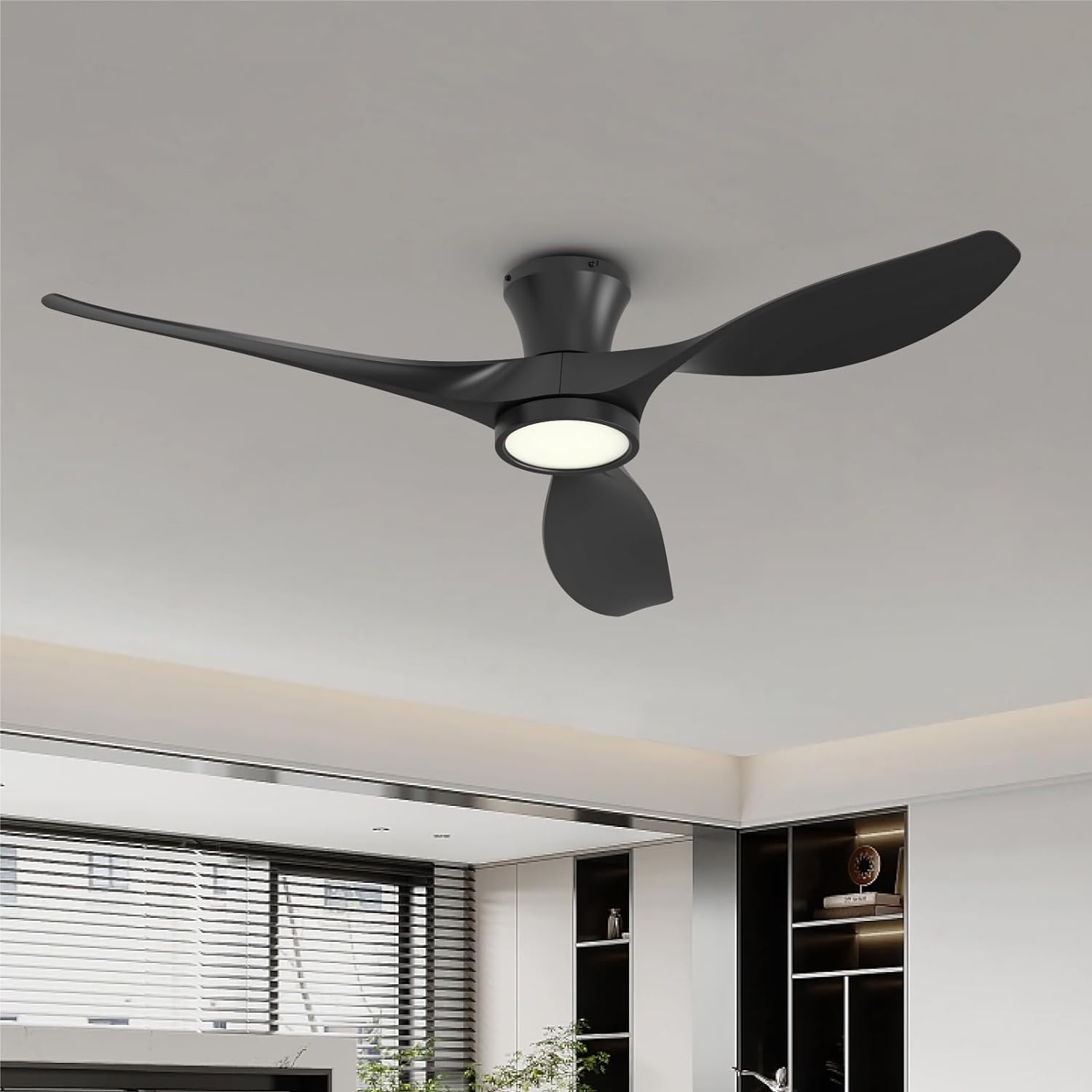 Black ceiling fan with modern twisted blades