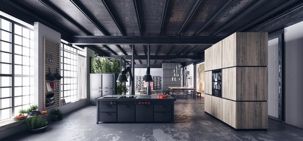 black modern kitchen with industrial style