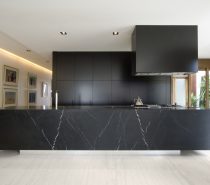 black modern kitchen with marble