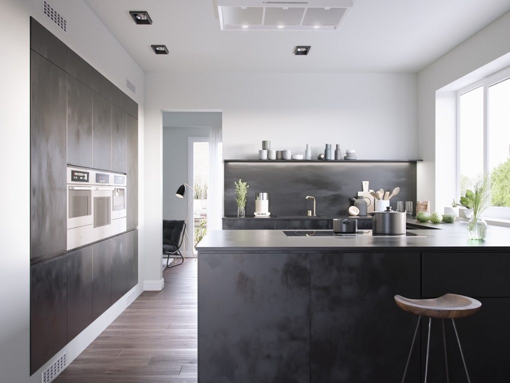 dark grey kitchen with textures