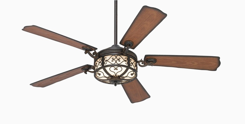 Outdoor ceiling fan with ornate light cover