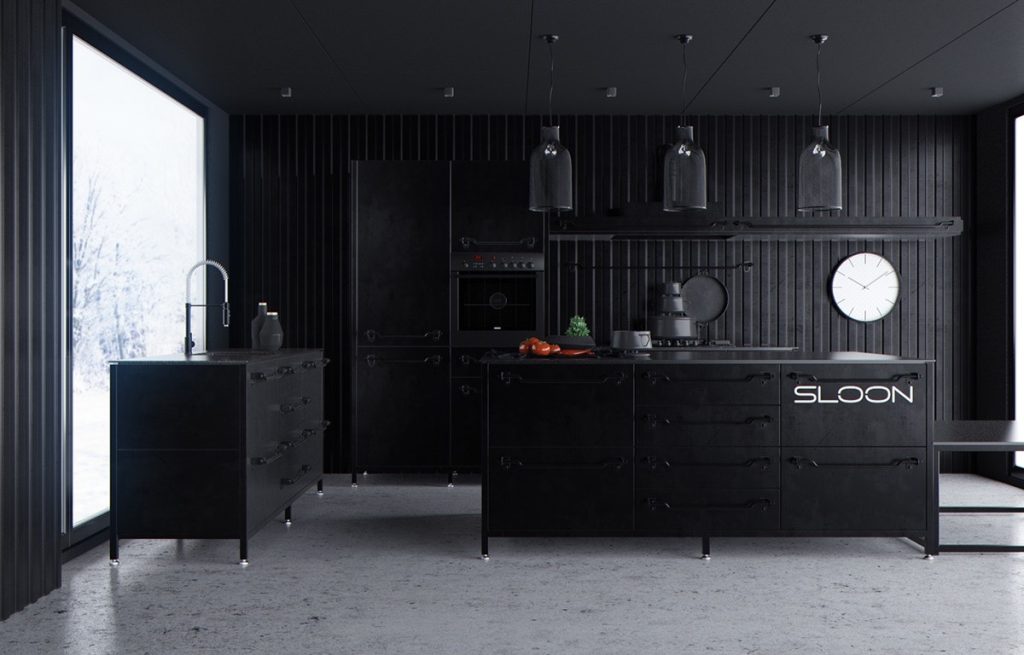 french style black kitchen