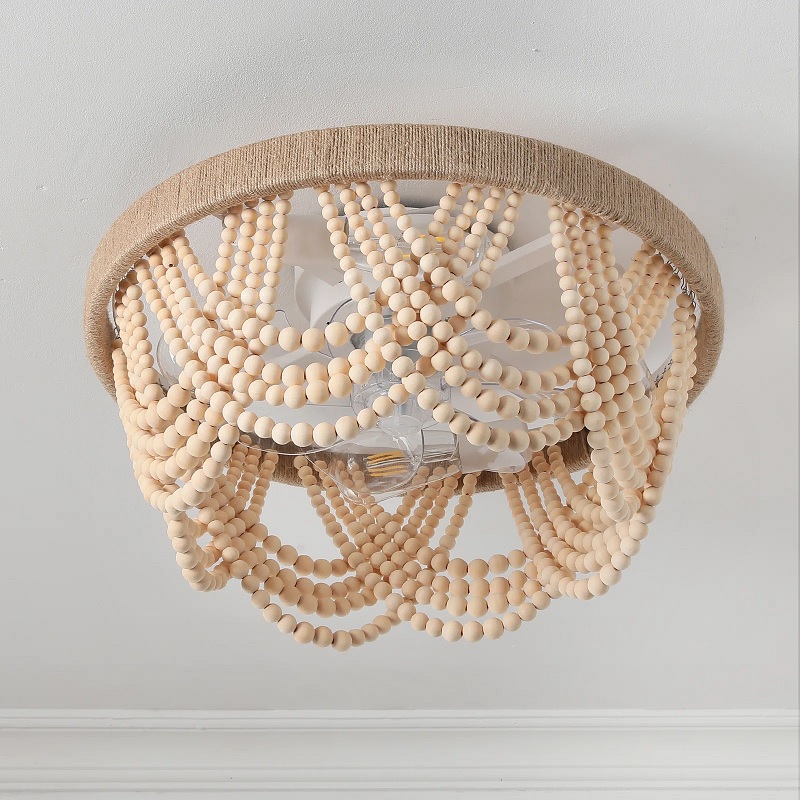 Transparent ceiling fan with beaded lampshade