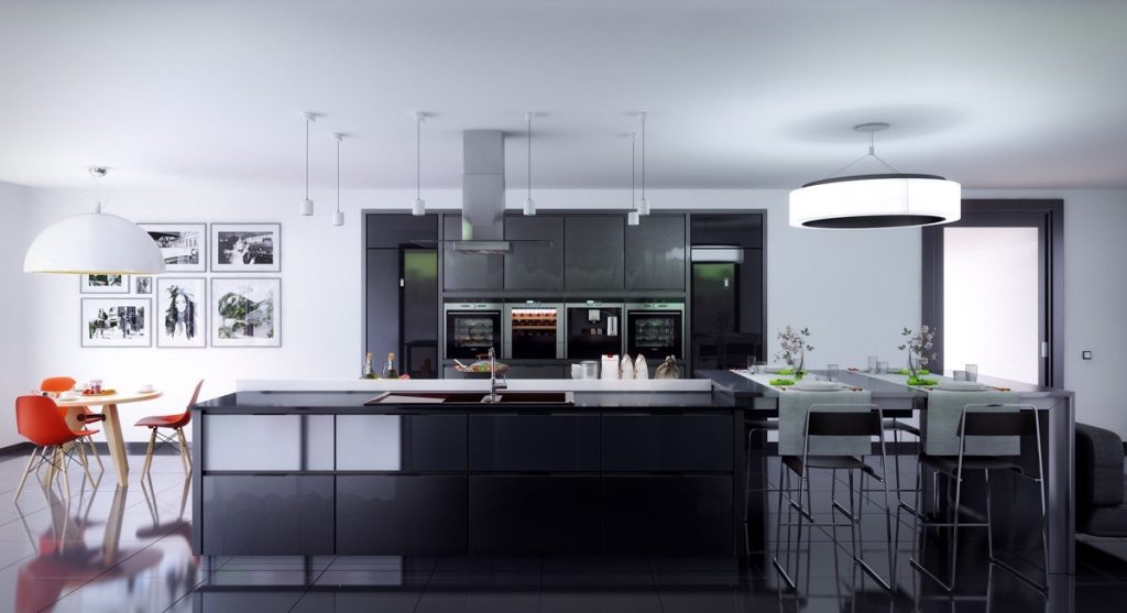 modern black kitchen with gradients