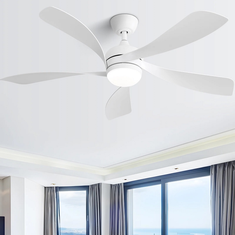 White ceiling fan with curved blades