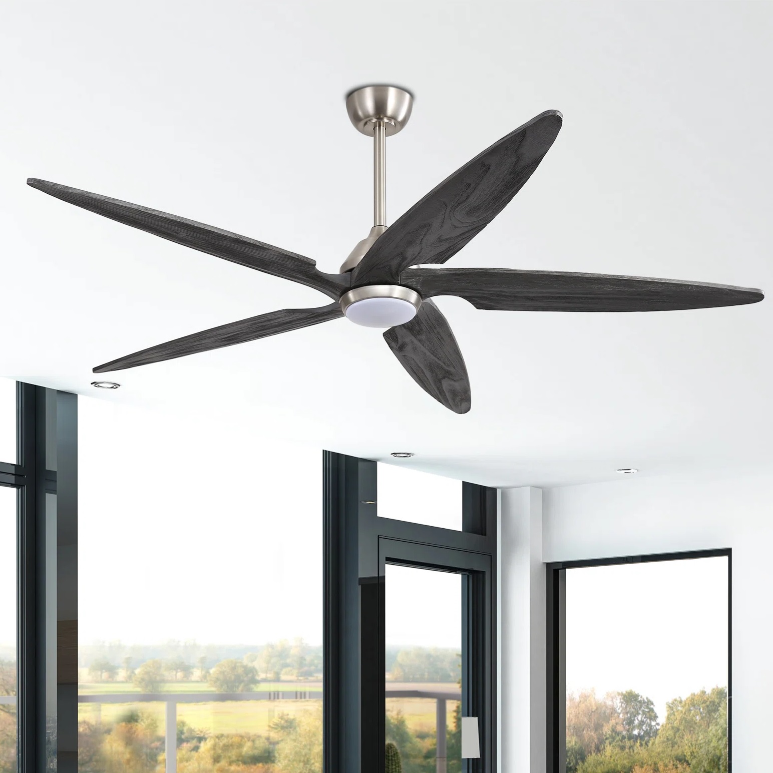 sleek modern nickel ceiling fan with led light multiple temperature options two sizes 54 inch 64 inch ceiling fans