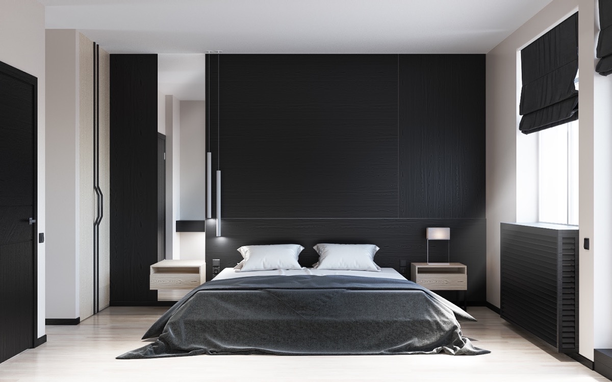 suede duvet black and white bedroom decor | Interior Design Ideas