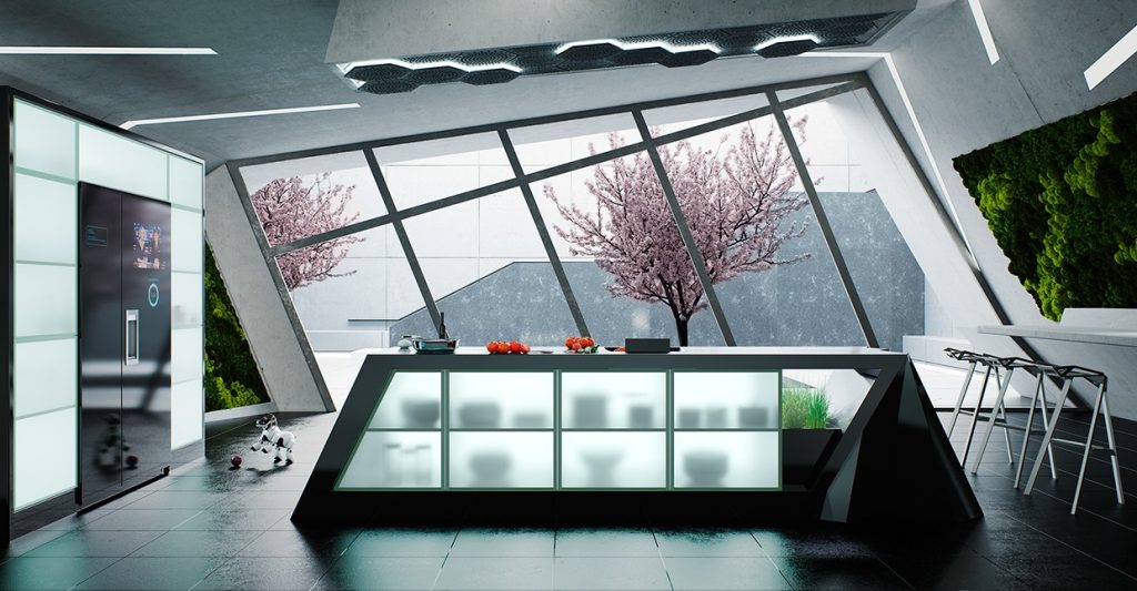 tilted kitchen interior in black