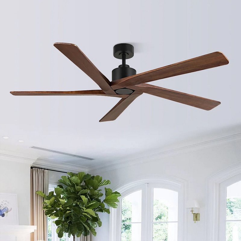 Wood ceiling fan with angled blades