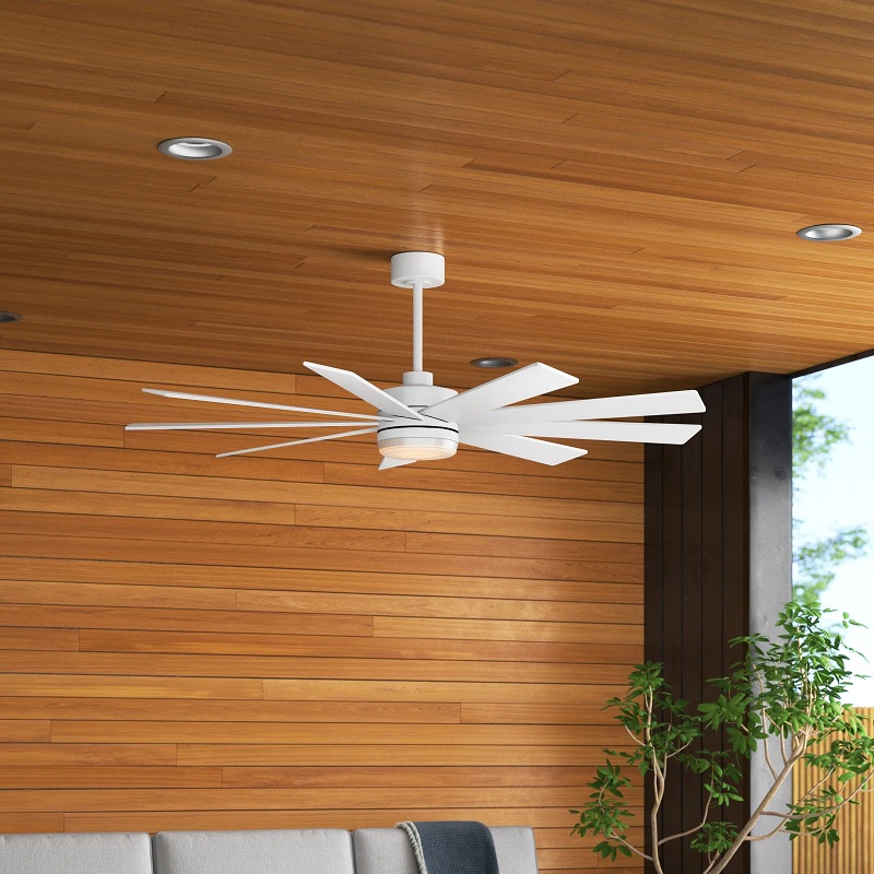 Large white ceiling fan with eight blades