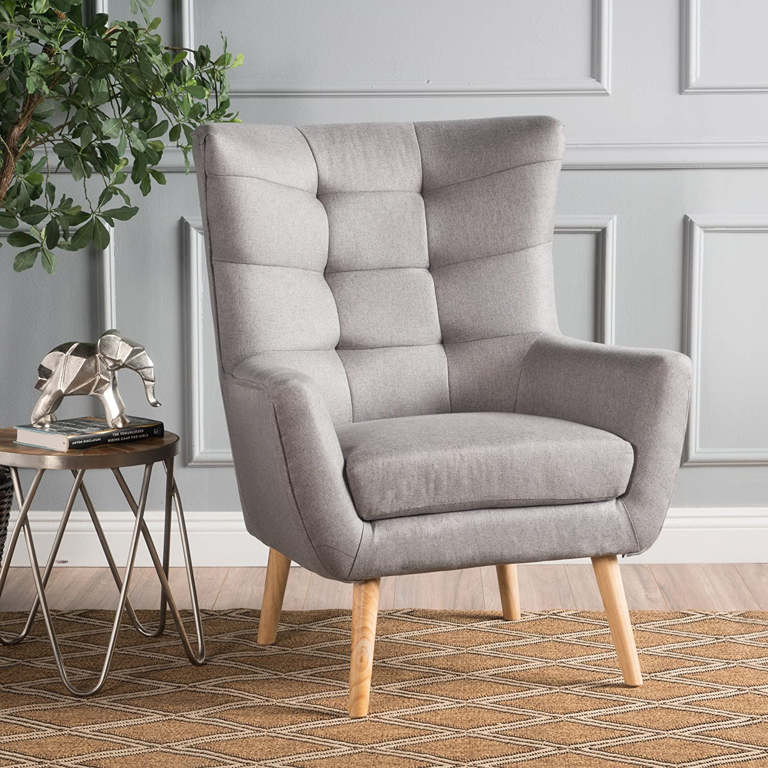 Tufted grey reading chair