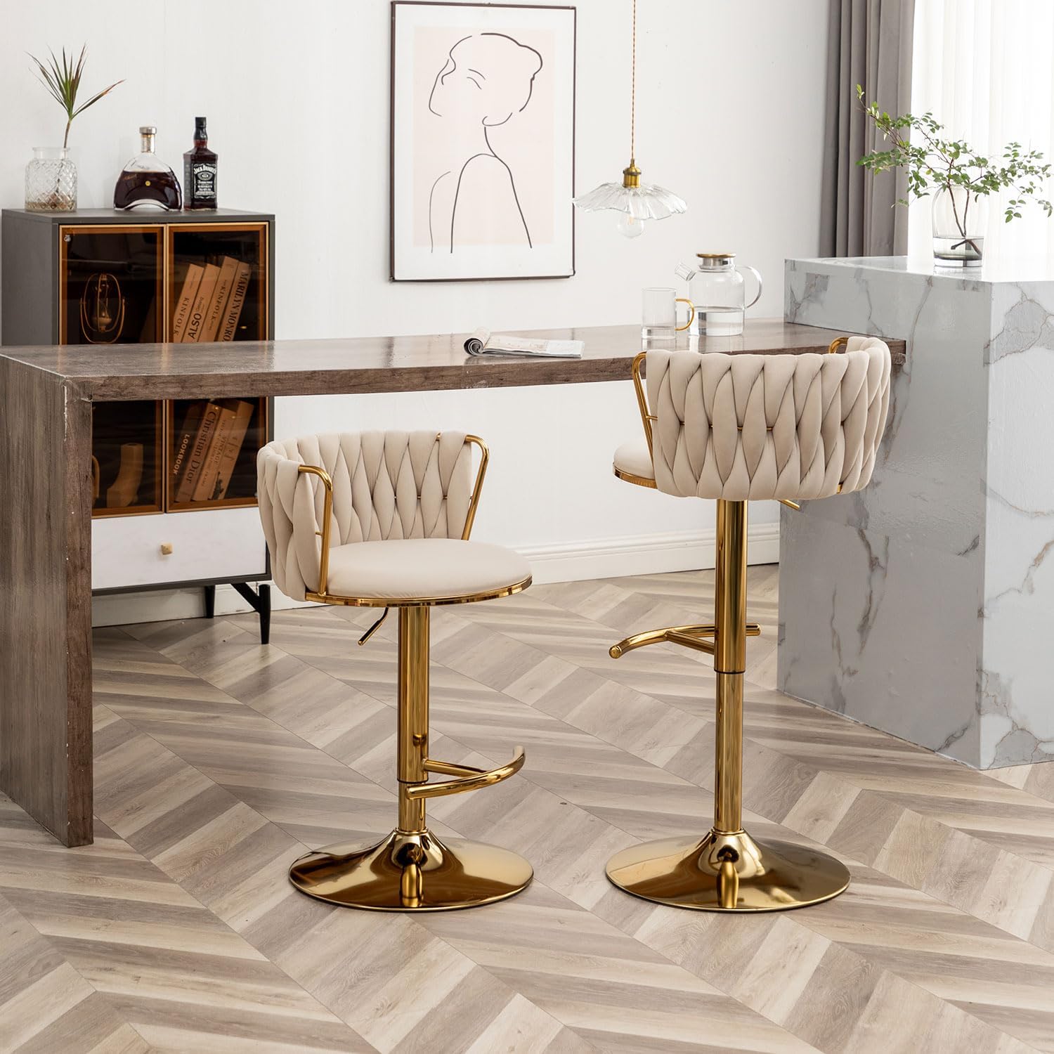 Beige counter bar stool set