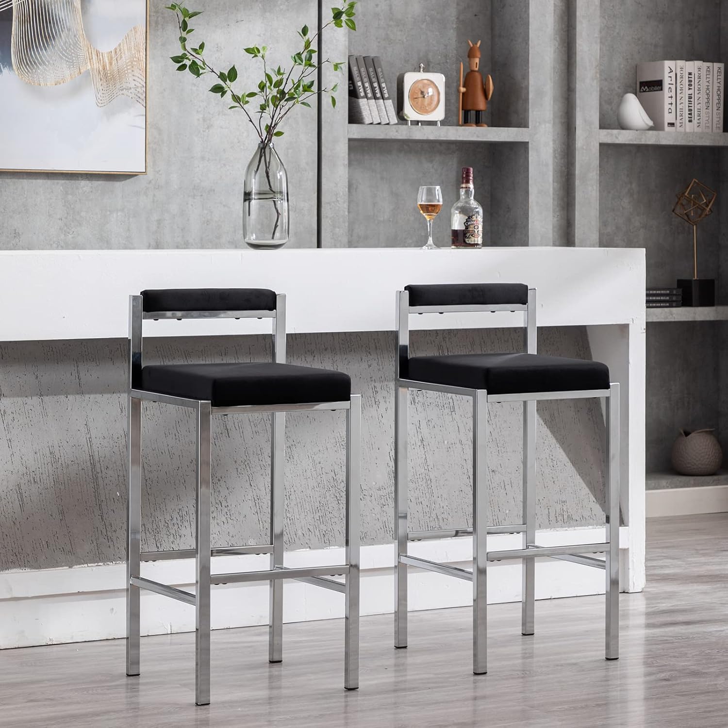 Black Velvet modern bar stools