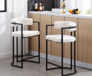 Black and white barrel bar stools