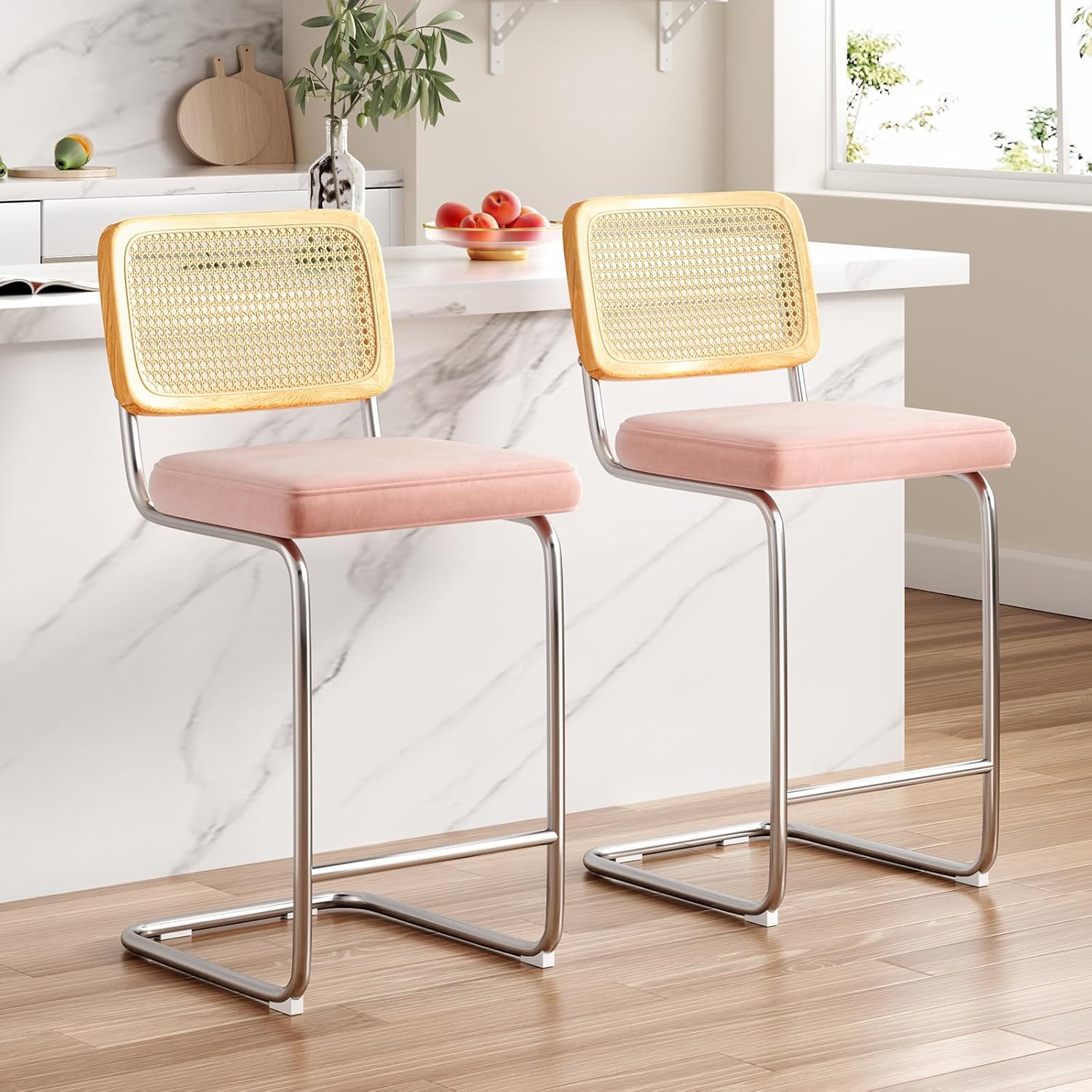 Bow shape pink kitchen bar stools