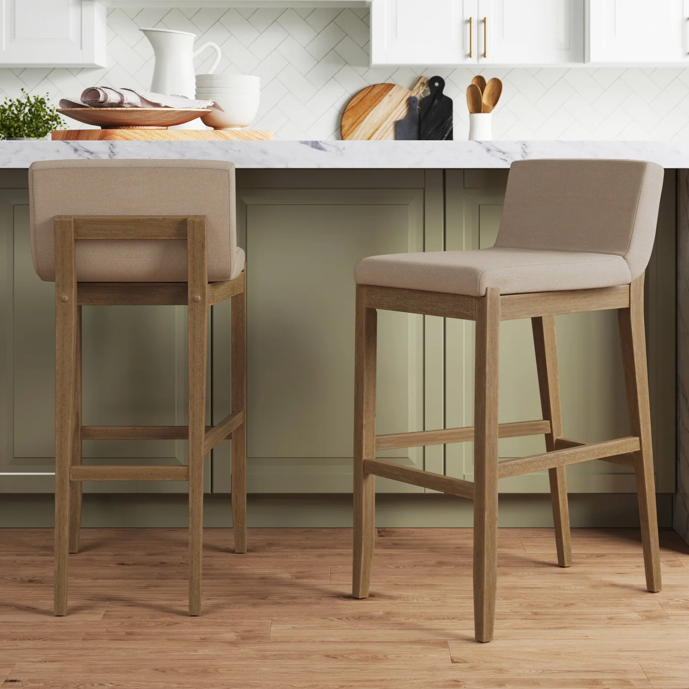 Exposed wood back bar stools