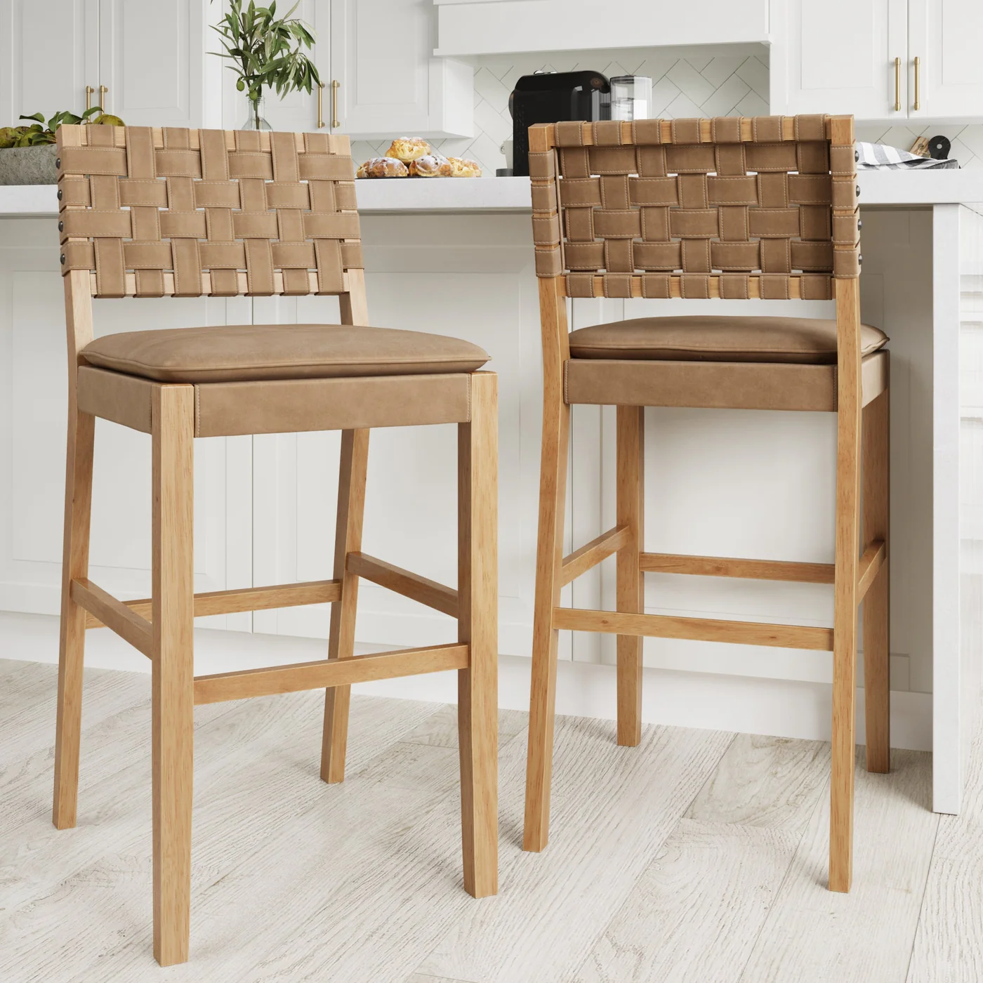 Faux leather woven bar stools