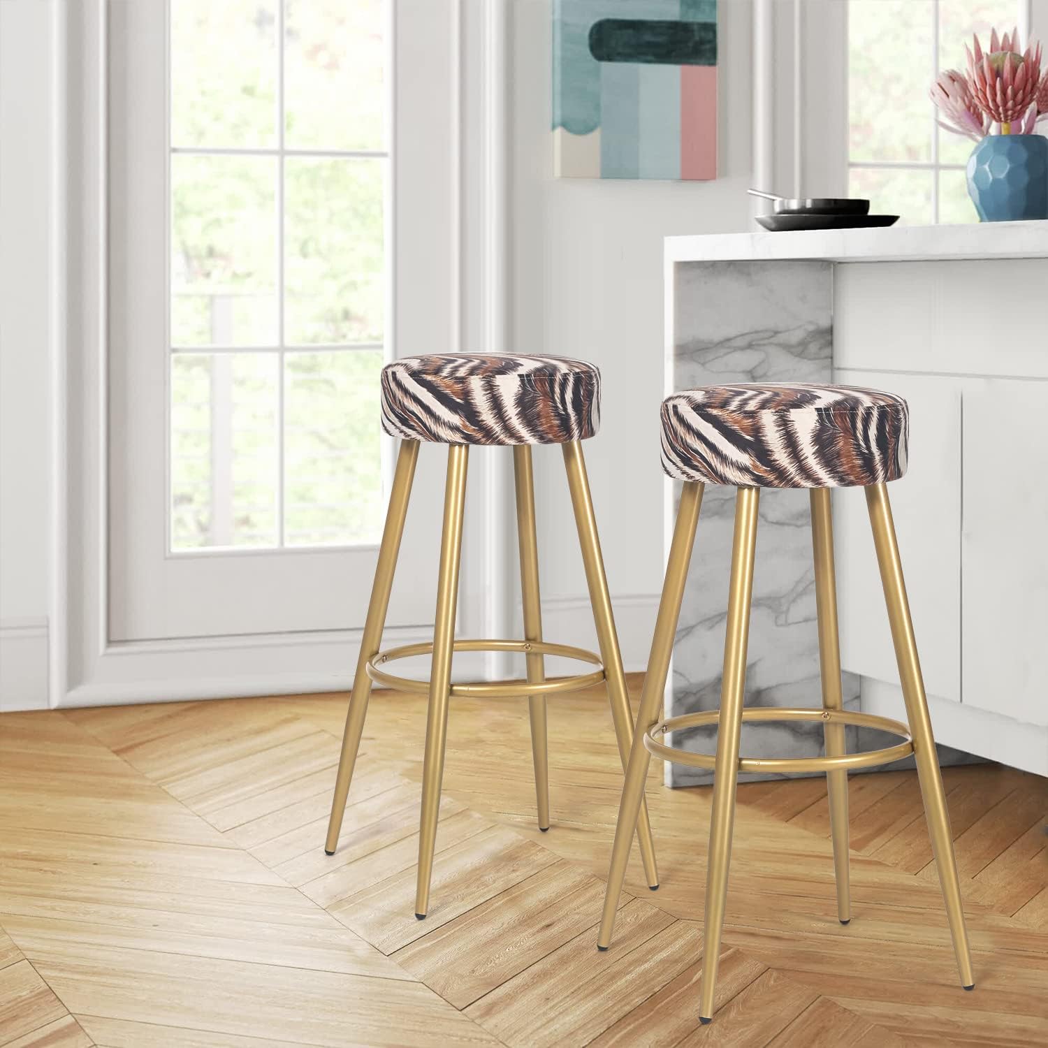 Printed round kitchen bar stools