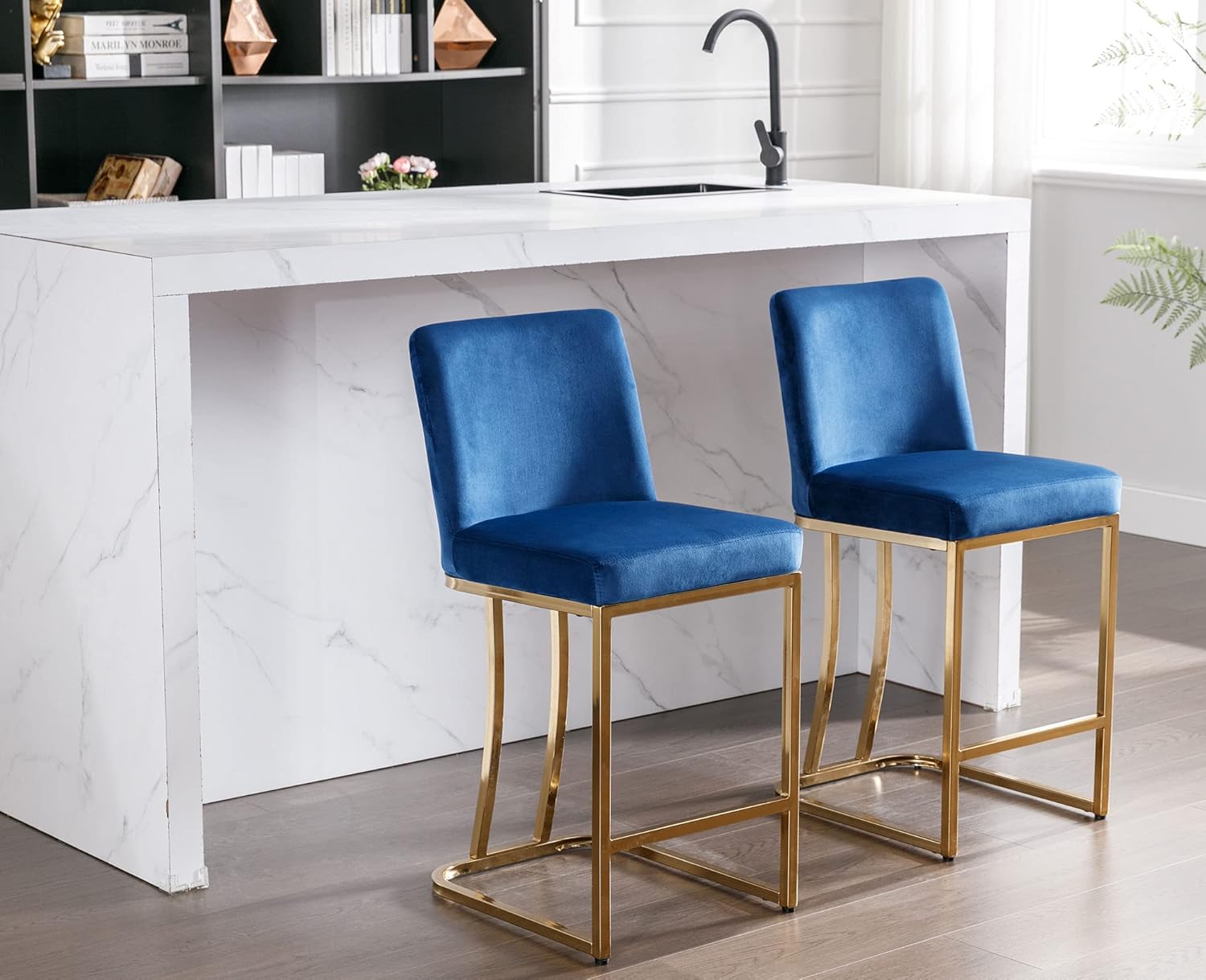 Velvet blue kitchen bar stools