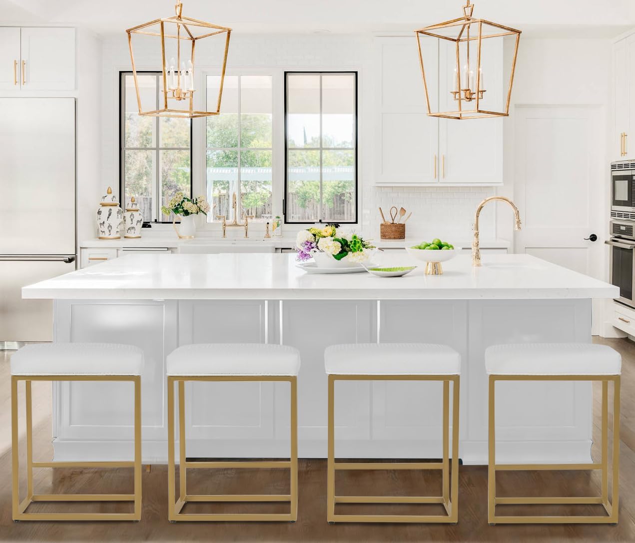 White and gold contemporary stools