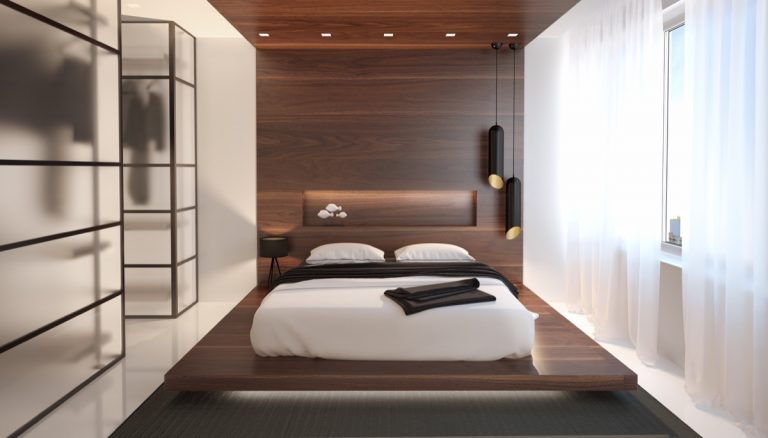 dark strip bedroom wood wall panels | Interior Design Ideas