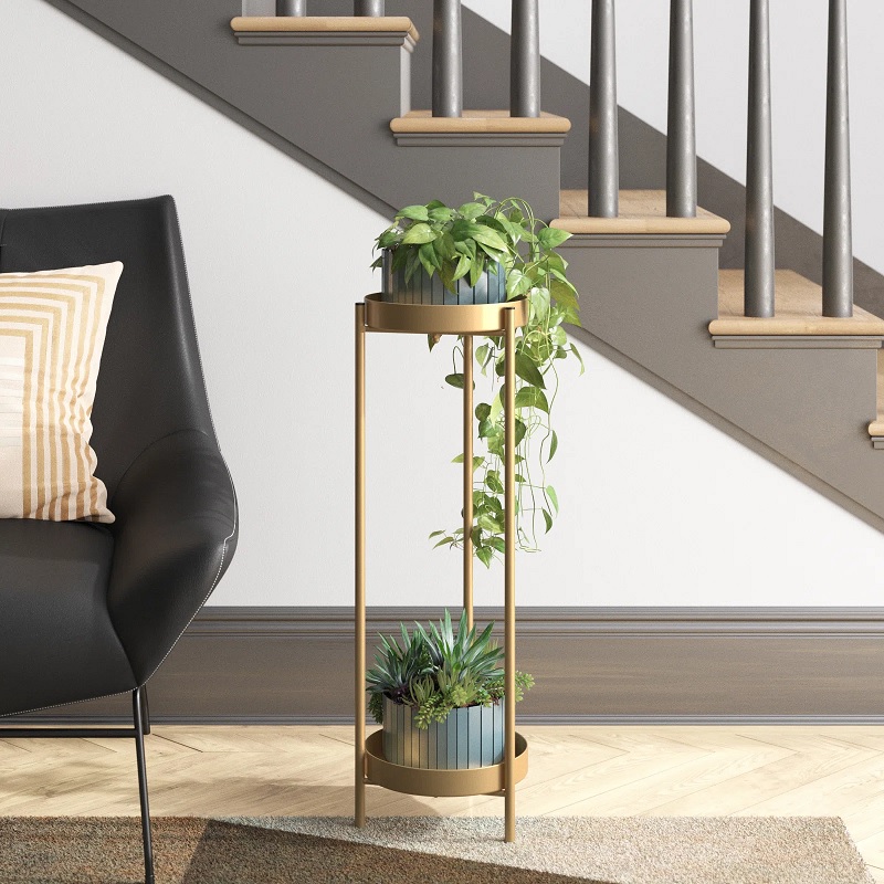 Two-tier gold plant stand