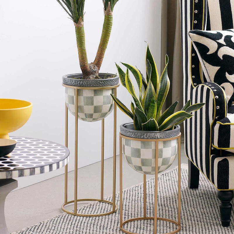 Plant stands with checkerboard planters