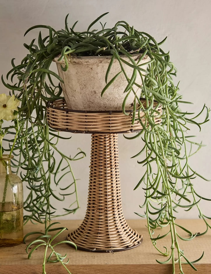 Woven rattan plant stand