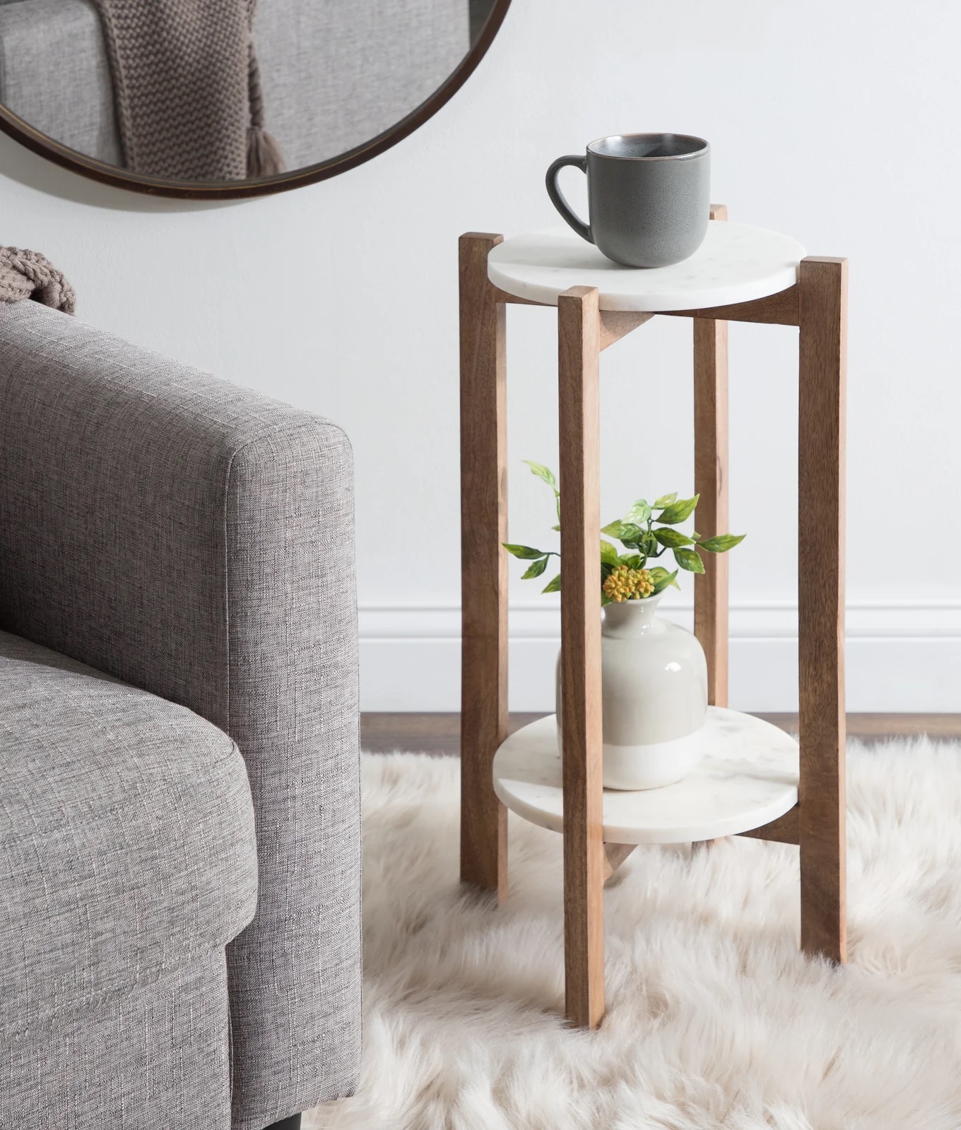 Wood and marble plant stand