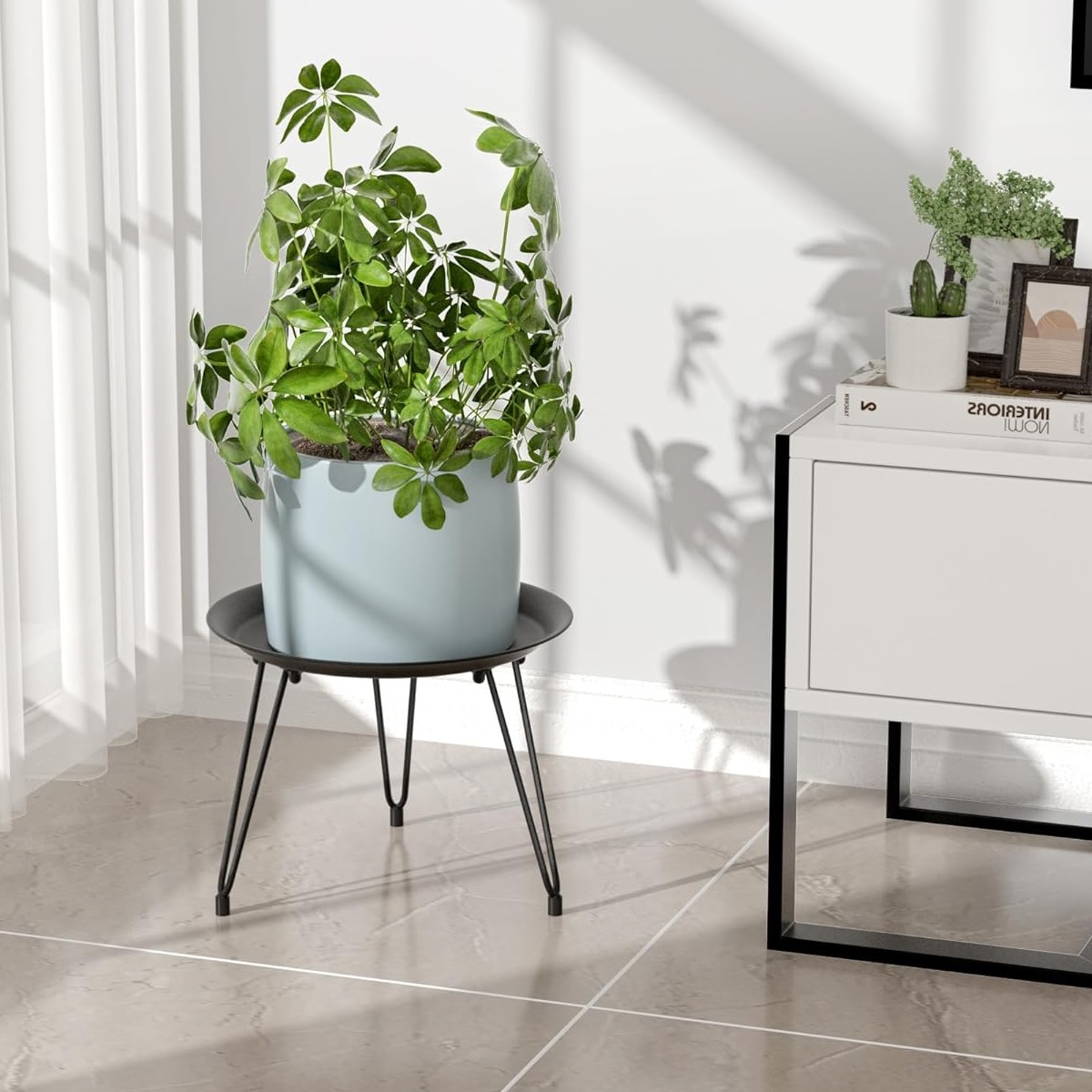 Metal plant stand with hairpin legs