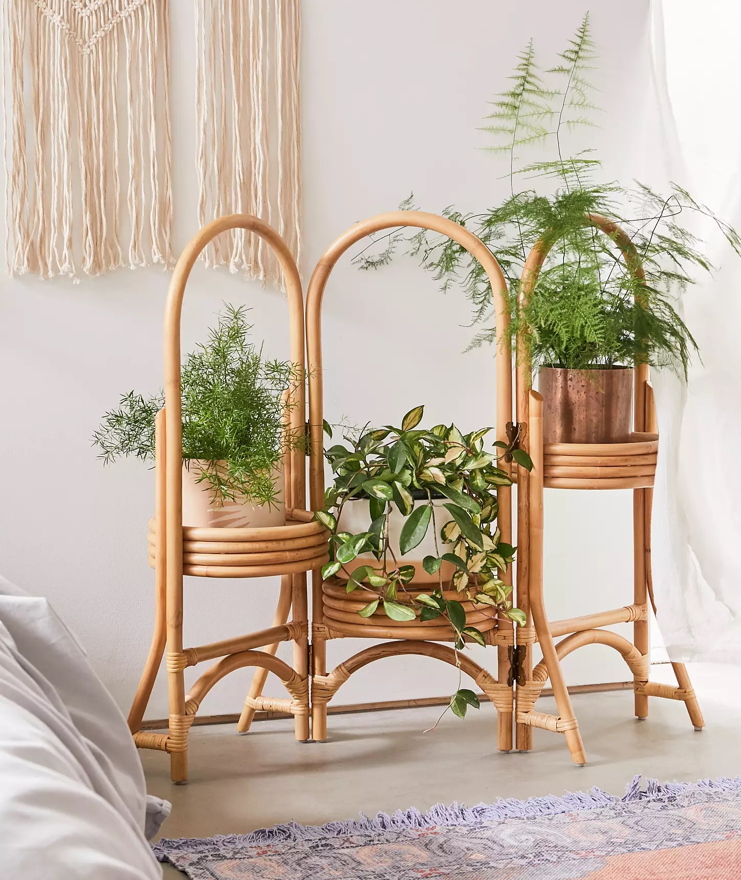 Arched rattan plant stand